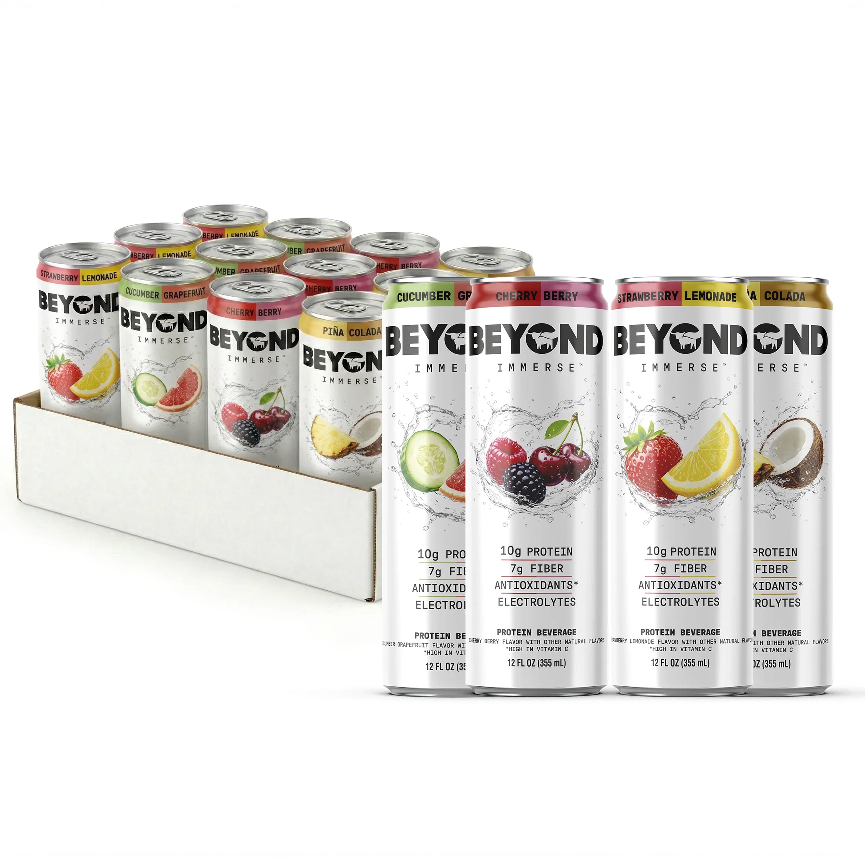 BEYOND IMMERSE CHERRY BERRY, CUCUMBER GRAPEFRUIT, PIÑA COLADA, STRAWBERRY LEMONADE VARIETY 12 PACK - 10g Protein