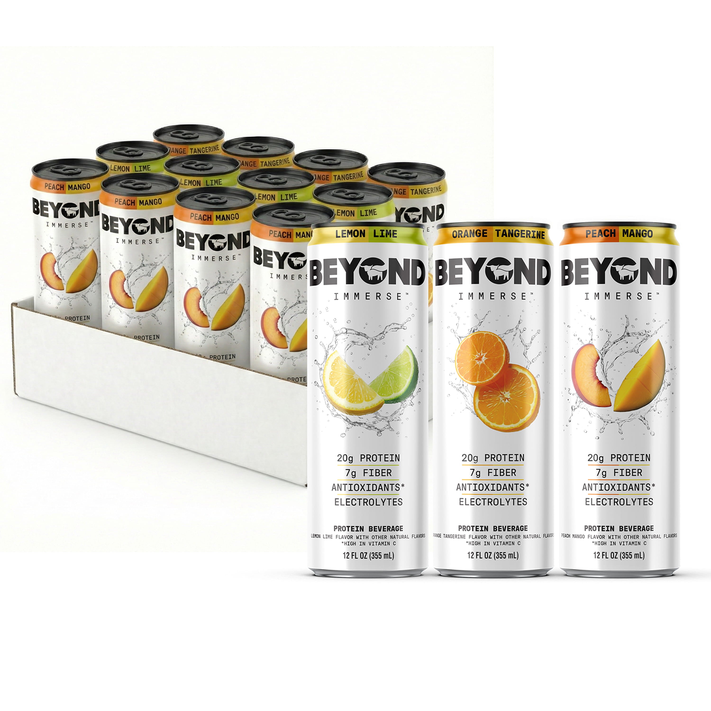 BEYOND IMMERSE PEACH MANGO, ORANGE TANGERINE, LEMON LIME VARIETY 12 PACK - 20g Protein