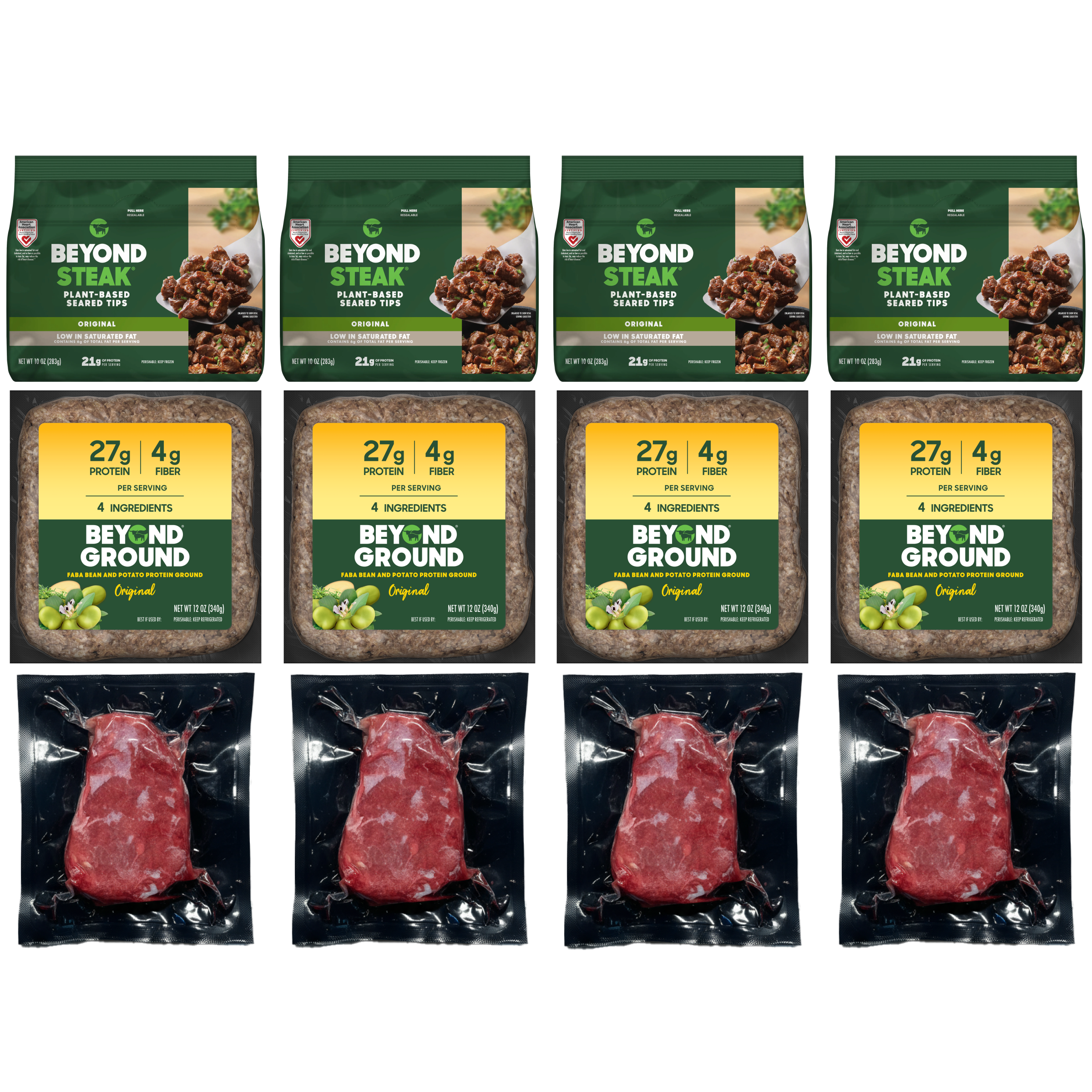 BEYOND STEAK TIPS ORIGINAL 4 PACK + BEYOND GROUND ORIGINAL 4 PACK + BEYOND STEAK FILET 4 PACK